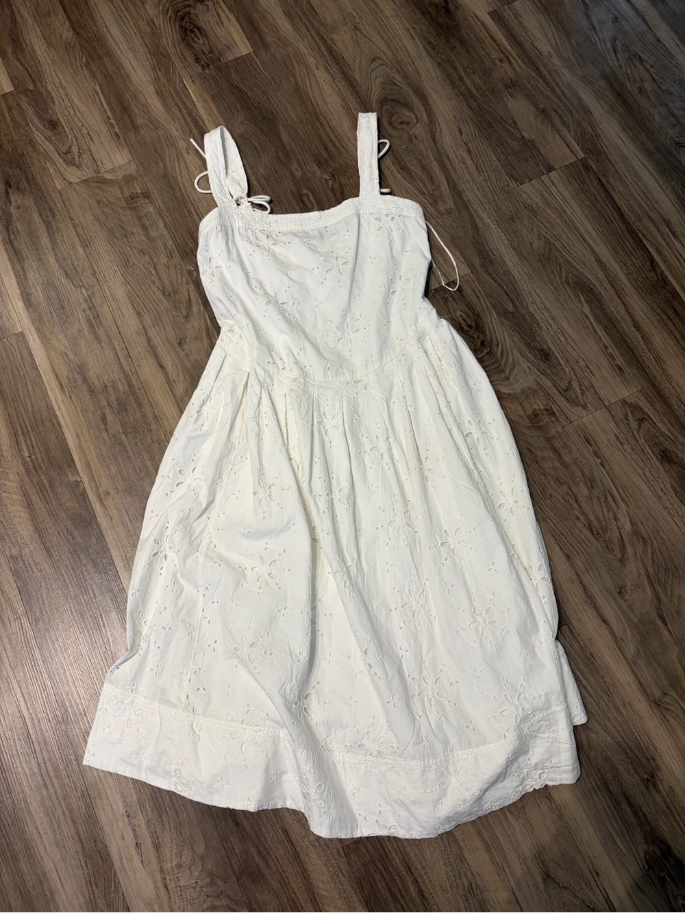Free People White Eyelet Midi Sundress with Tie Straps